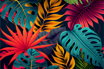 tropical pattern with jungle vegetation and exotic fauna in bright colors