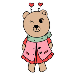 Bear in Love, Valentine Bear hand drawn illustration