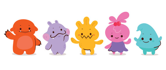 Cute and Kawaii monster kids icon set. Collection of cute cartoon monsters in different joyful characters. Funny devil, alien, demon and creature flat vector design for comic, education, presentation. © TWINS DESIGN STUDIO