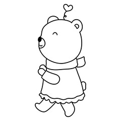 Bear in Love, Valentine Bear hand drawn outline illustration