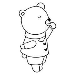 Bear in Love, Valentine Bear hand drawn outline illustration