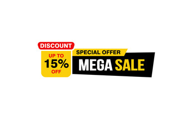 15 Percent MEGA SALE offer, clearance, promotion banner layout with sticker style.