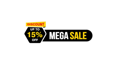 15 Percent MEGA SALE offer, clearance, promotion banner layout with sticker style.