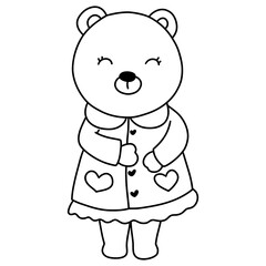 Bear in Love, Valentine Bear hand drawn outline illustration