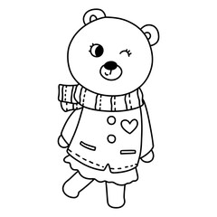 Bear in Love, Valentine Bear hand drawn outline illustration