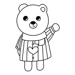 Bear in Love, Valentine Bear hand drawn outline illustration
