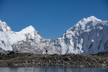 Mountain Lake and Makalu at Kongma La, Nepal, Himalaya, Khumbu Himal
