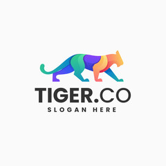 Vector Logo Illustration Tiger Gradient Colorful Style.