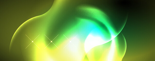 Neon glowing waves, magic energy space light concept, abstract background wallpaper design