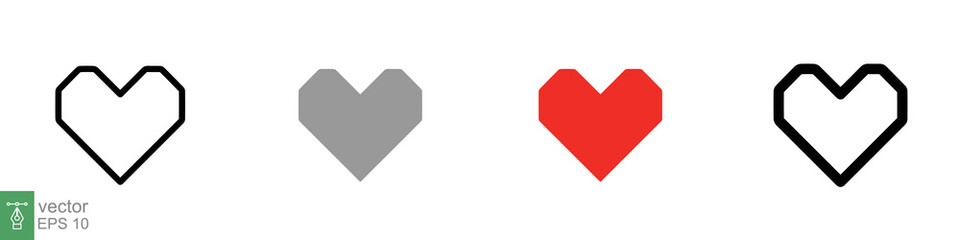 Heart icon set. Love symbol in flat, solid, outline style. Black, red love heart shape collection, romantic concept. Vector illustration design isolated on white background. EPS 10.