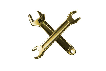Gold wrench, mechanic repair tool 3d render.
