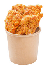 Korean Fried chicken on paper bucket With clipping path, Fried chicken on white PNG File.