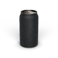Titanium matt black craft beer can with water droplets isolated on white for mockup and illustration, 3d render.