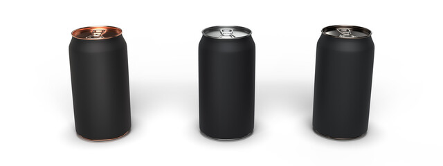 Realistic beer, craft, soda aluminum cans mockup isolated on white. 3D render illustration.