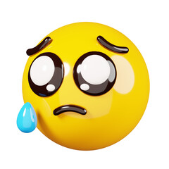 Sad emoji with tear. Yellow face crying emoji. Popular chat elements. Trending emoticon. 3D Render Illustration