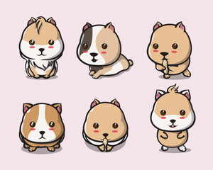 Vector Cartoon Icon Illustration of cute guinea pigs. Isolated Premium Vector Pet star Icon Concept. Flat Cartoon Style