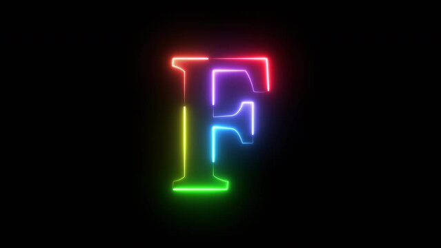 Neon light rainbow color alphabet F