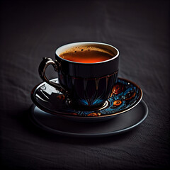Cup of coffee on a black table