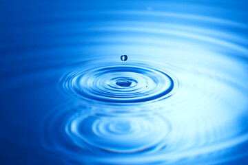 splash blue water drop with circular waves