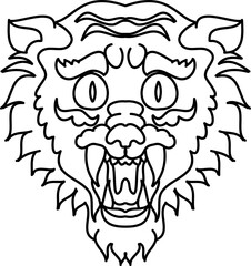 Tiger face sticker vector.Tiger head traditional tattoo.Vector of Japanese tiger for sticker or printing on T-shirt.line for doodle art and illustration for coloring book.