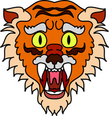 Tiger face sticker vector.Tiger head traditional tattoo.Vector of Japanese tiger for sticker or printing on T-shirt.line for doodle art and illustration for coloring book.