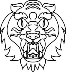 Tiger face sticker vector.Tiger head traditional tattoo.Vector of Japanese tiger for sticker or printing on T-shirt.line for doodle art and illustration for coloring book.
