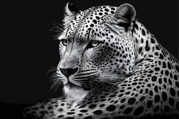 Naklejka na ściany i meble Far eastern leopard face isolated on black