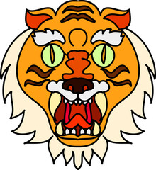 Tiger face sticker vector.Tiger head traditional tattoo.Vector of Japanese tiger for sticker or printing on T-shirt.line for doodle art and illustration for coloring book.