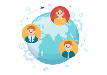 Outsourcing Business with Idea of Teamwork, Company Development, Investment and Project Delegation in Flat Cartoon Hand Drawn Templates Illustration