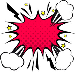 Retro comic design speech bubbles. Flash explosion with clouds, lightning, stars. Pop art vector elements.