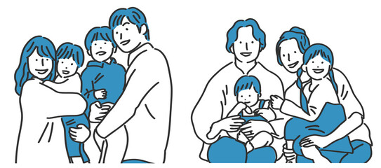 若いファミリーのイラストのセット