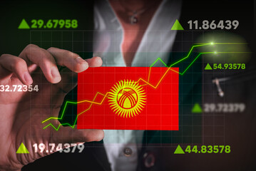 Graph growing up in Front Of Kyrgyzstan Flag. business state growing up concept.
