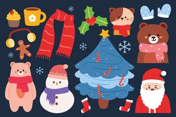 cute cartoon winter and christmas element sticker set