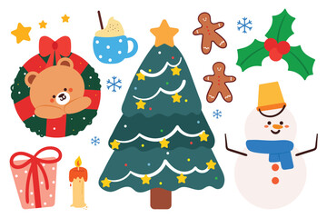 cute cartoon winter and christmas element sticker set