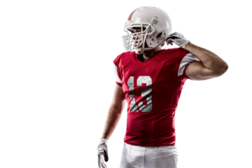 Football Player with a  Red uniform on a transparent background. PNG file.