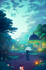Evening Stroll after the rain - Anime-Inspired Illustration