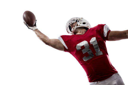 Football Player with a  Red uniform on a transparent background. PNG file.