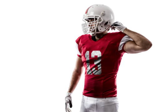 Football Player with a  Red uniform on a transparent background. PNG file.