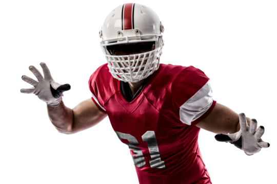 Football Player with a  Red uniform on a transparent background. PNG file.