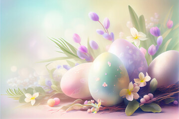Easter egg background in pastel colors created with generative ai technology