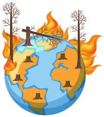 Bushfire on the globe isolated