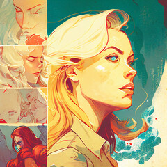 2D matte illustration of a beautiful blond created with generative AI technology