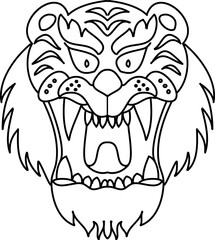 Tiger face sticker vector.Tiger head traditional tattoo.Vector of Japanese tiger for sticker or printing on T-shirt.line for doodle art and illustration for coloring book.