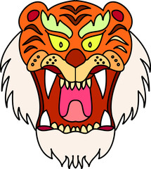 Tiger face sticker vector.Tiger head traditional tattoo.Vector of Japanese tiger for sticker or printing on T-shirt.line for doodle art and illustration for coloring book.