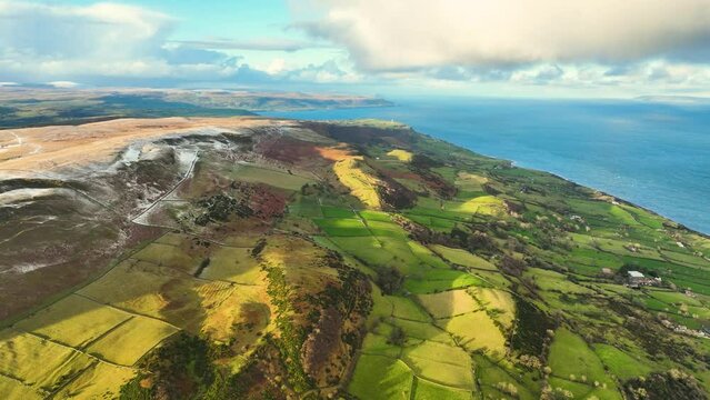 Aerial view of clouds over Ballygally on the Co Antrim coastline Northern Ireland