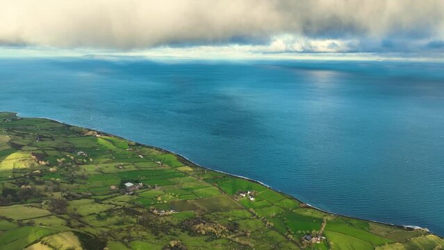 Aerial view of clouds over Ballygally on the Co Antrim coastline Northern Ireland