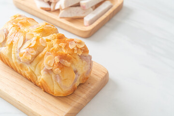 taro toast bread on wood board