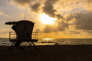 Early Morning Silhouette of Life Guard Stand, Fort Lauderdale Beach, Florida, USA