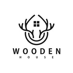 wooden house line logo vector