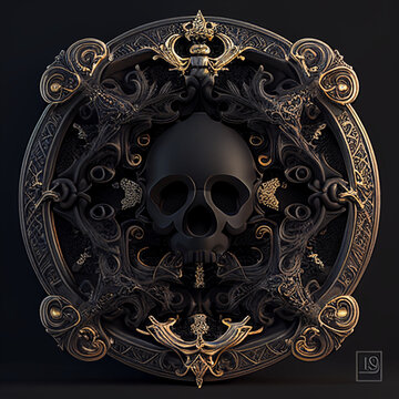 An ornate carved baroque skull sigil created with generative AI technology



